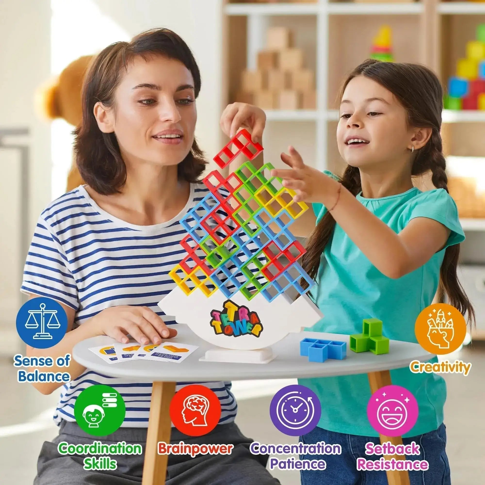 3D Tetra Tower Game Stacking Stack Building Blocks Board Game for Kids, Adults, Friends