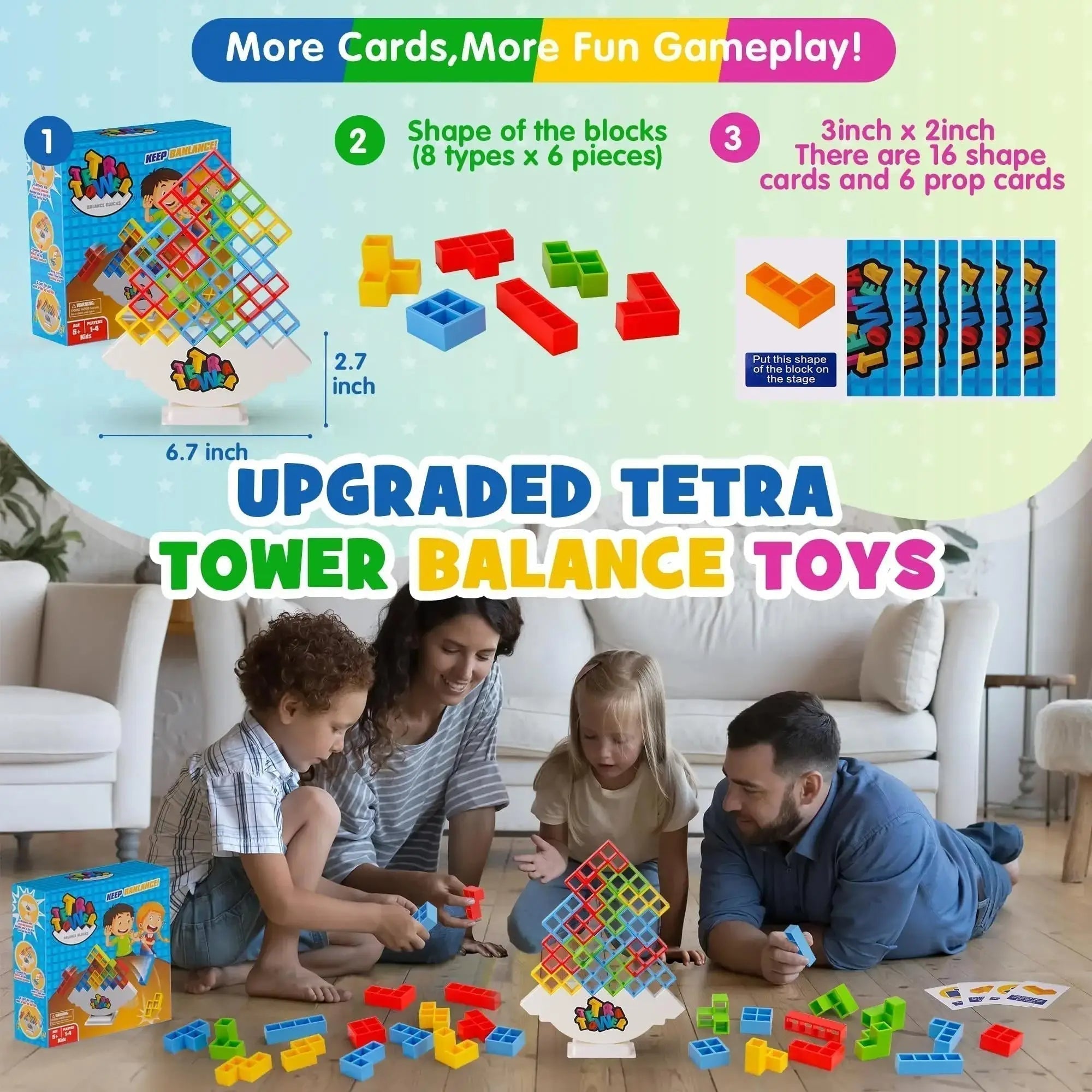 3D Tetra Tower Game Stacking Stack Building Blocks Board Game for Kids, Adults, Friends