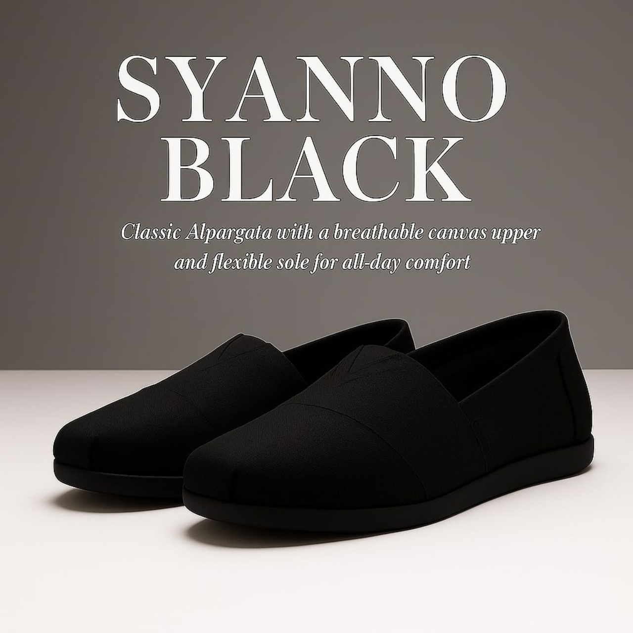 TOMS Syanno Black – Classic Alpargata Slip-On Shoes