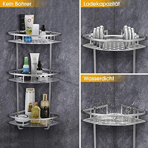 (Free Home Delivery) 3-Tier Aluminium Corner Bathroom Shelf