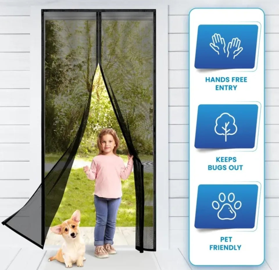 Free Deliverey) Mosquito Door Net Mesh Screen – Magnetic Hands Free Closer